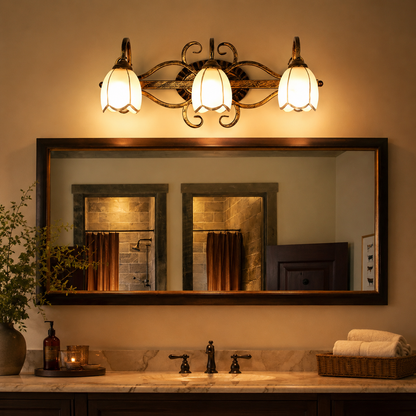 Vintage Metal Flower Frame Mirror Wall Light Fixture | Florena