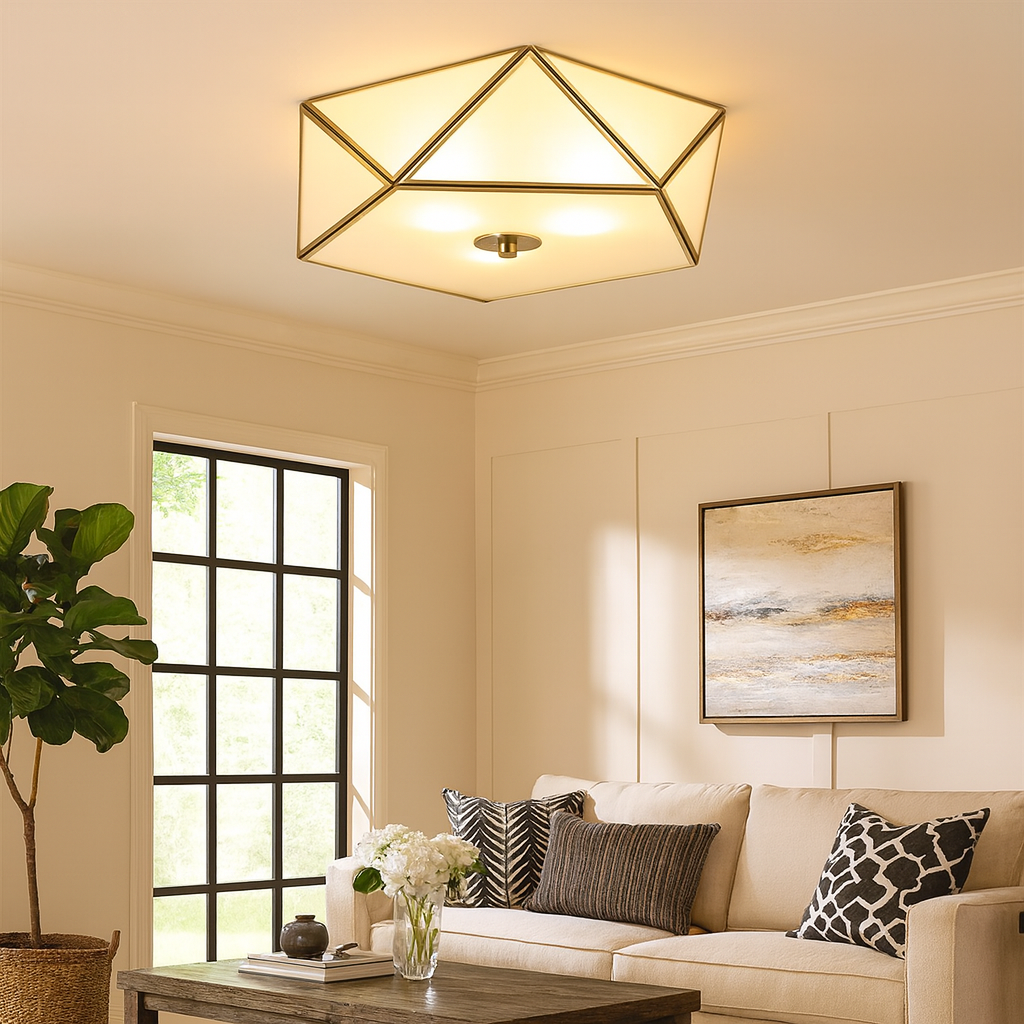 Vintage Prismatic Frosted Glass Ceiling Light Flush Mount | Lorenae