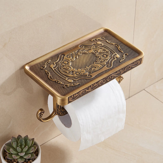 Vintage Toilet Paper Holder with Decorative Storage Shelf