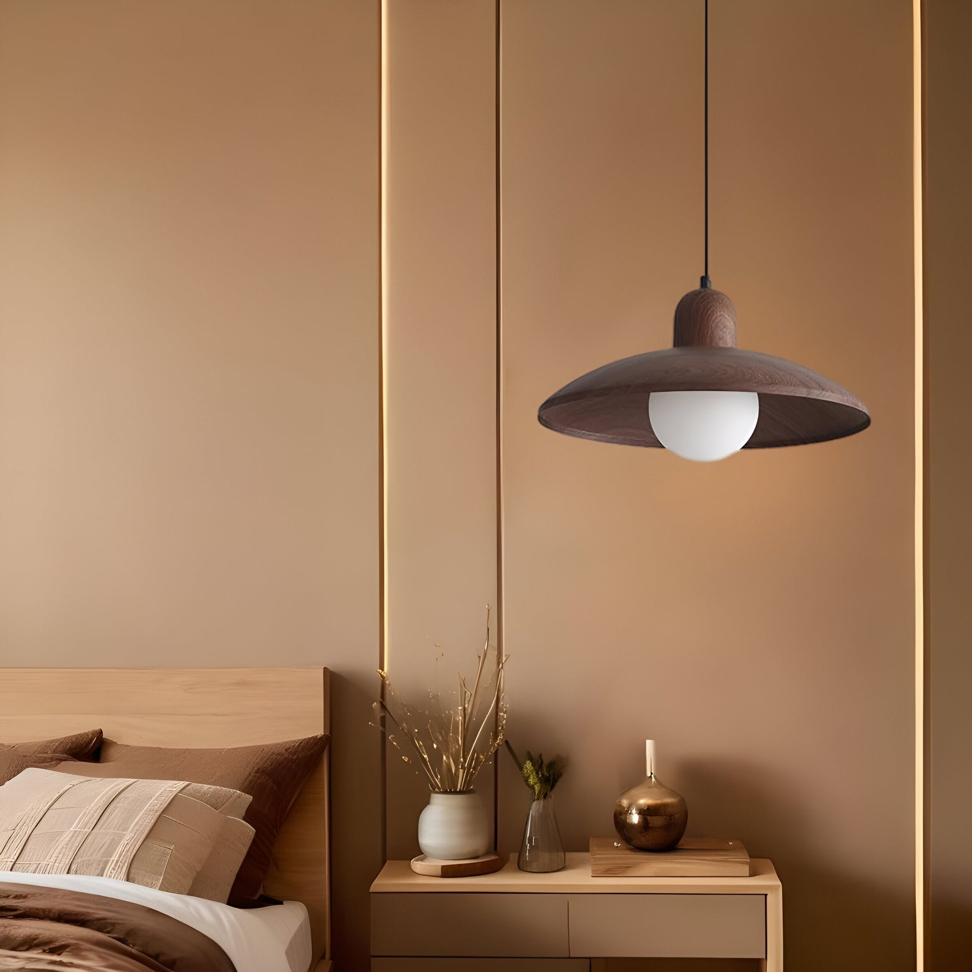 Walnut Finish Wabi Sabi Pendant Light Japanese Style | Novelle