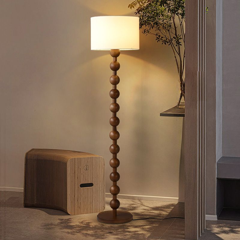Walnut Metal Floor Lamp With Fabric Drum Shade Home | Zantori