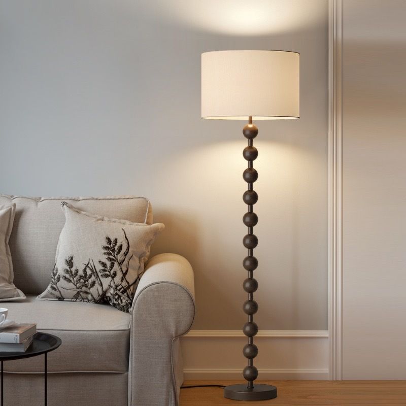 Walnut Metal Floor Lamp With Fabric Drum Shade Home | Zantori
