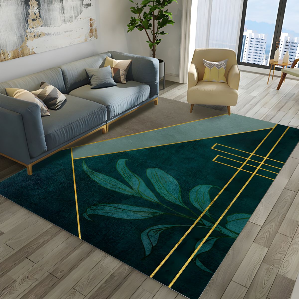 Washable Geometric Area Rug for Modern Living Room | Velnora