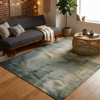 Washable Polyester Abstract Area Rug Industrial | Loomaria