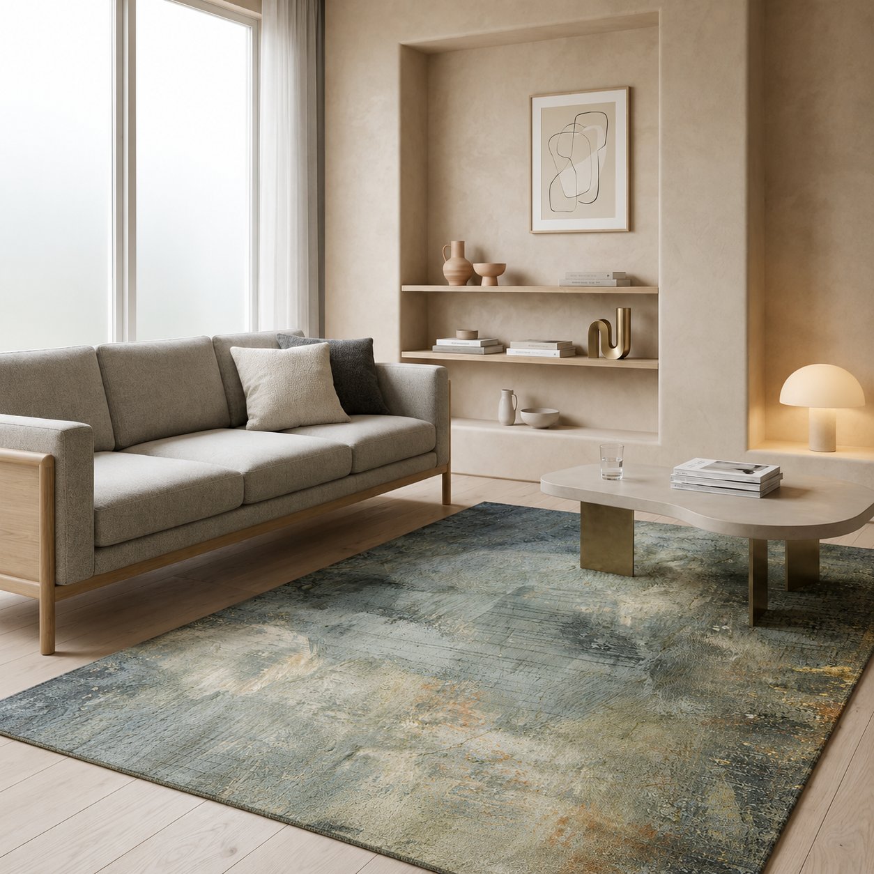 Washable Polyester Abstract Area Rug Industrial | Loomaria