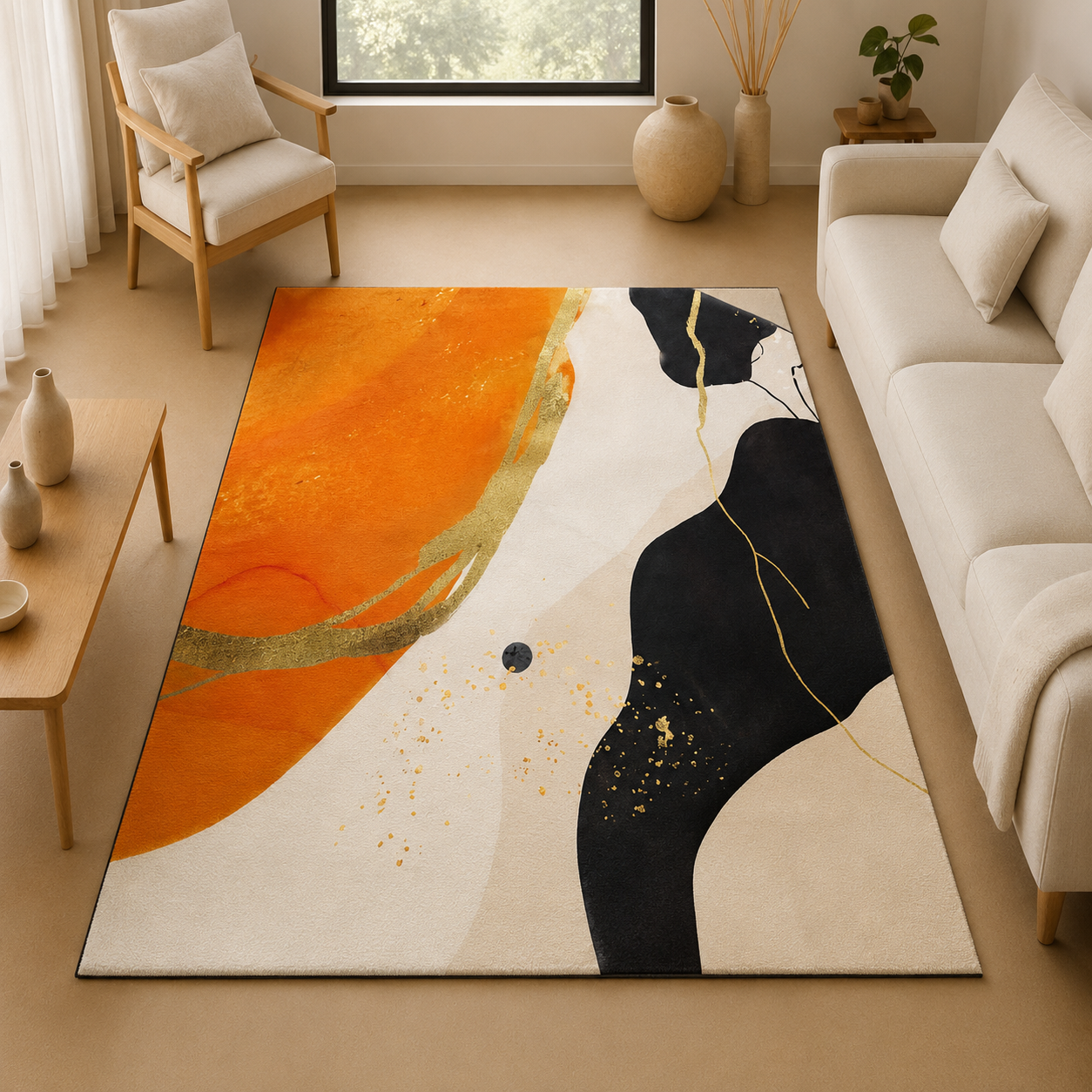 Washable Polyester Abstract Modern Rectangular Rug | Velantro