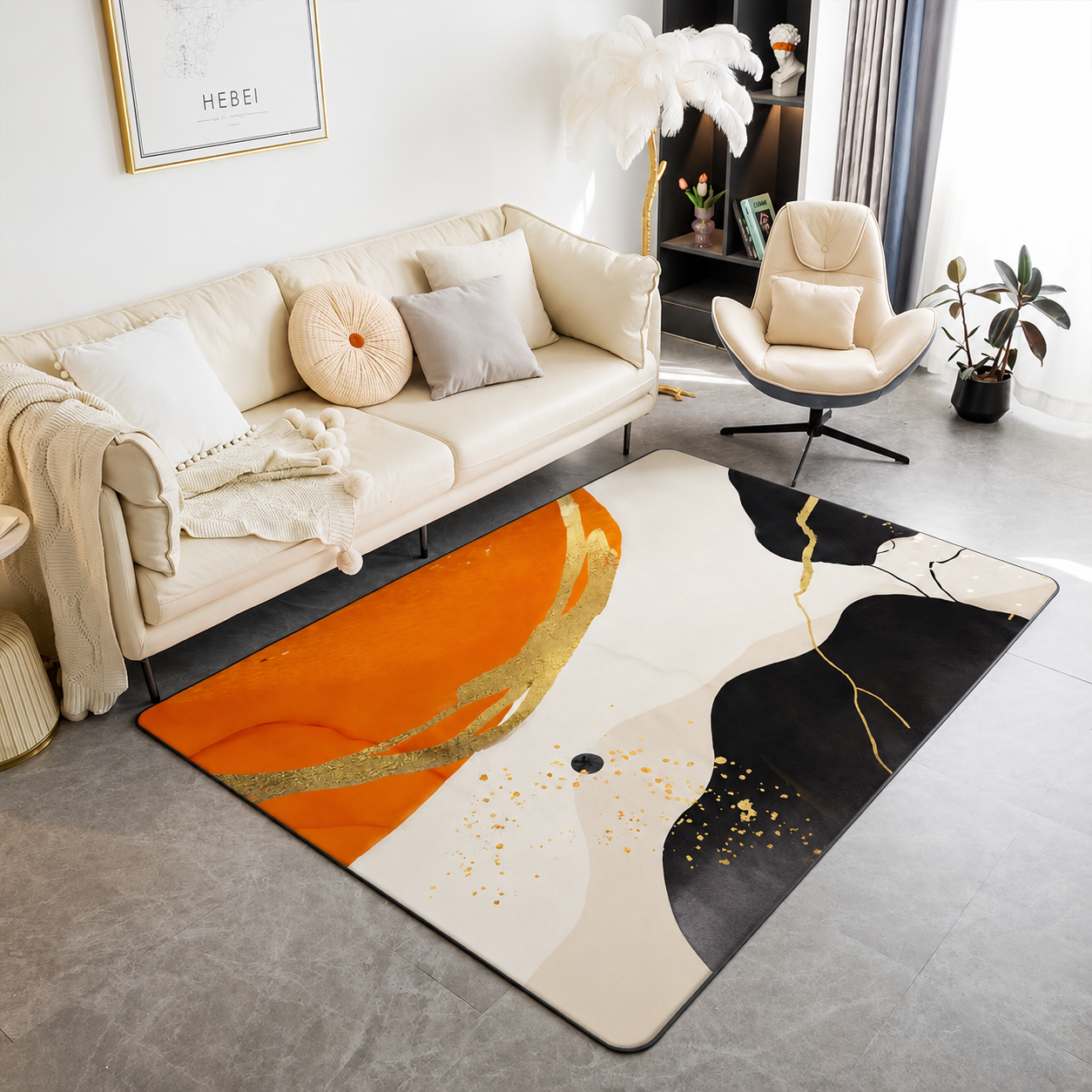 Washable Polyester Abstract Modern Rectangular Rug | Velantro