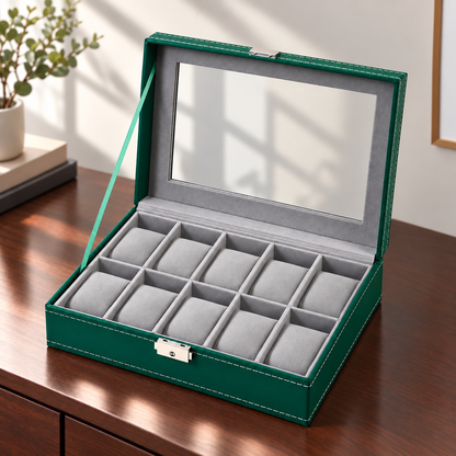 Watch Box with Clear Display Lid Removable Cushions and Lock