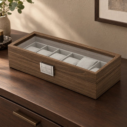 Watch Box with Clear Display Lid Six Slots and Soft Cushions