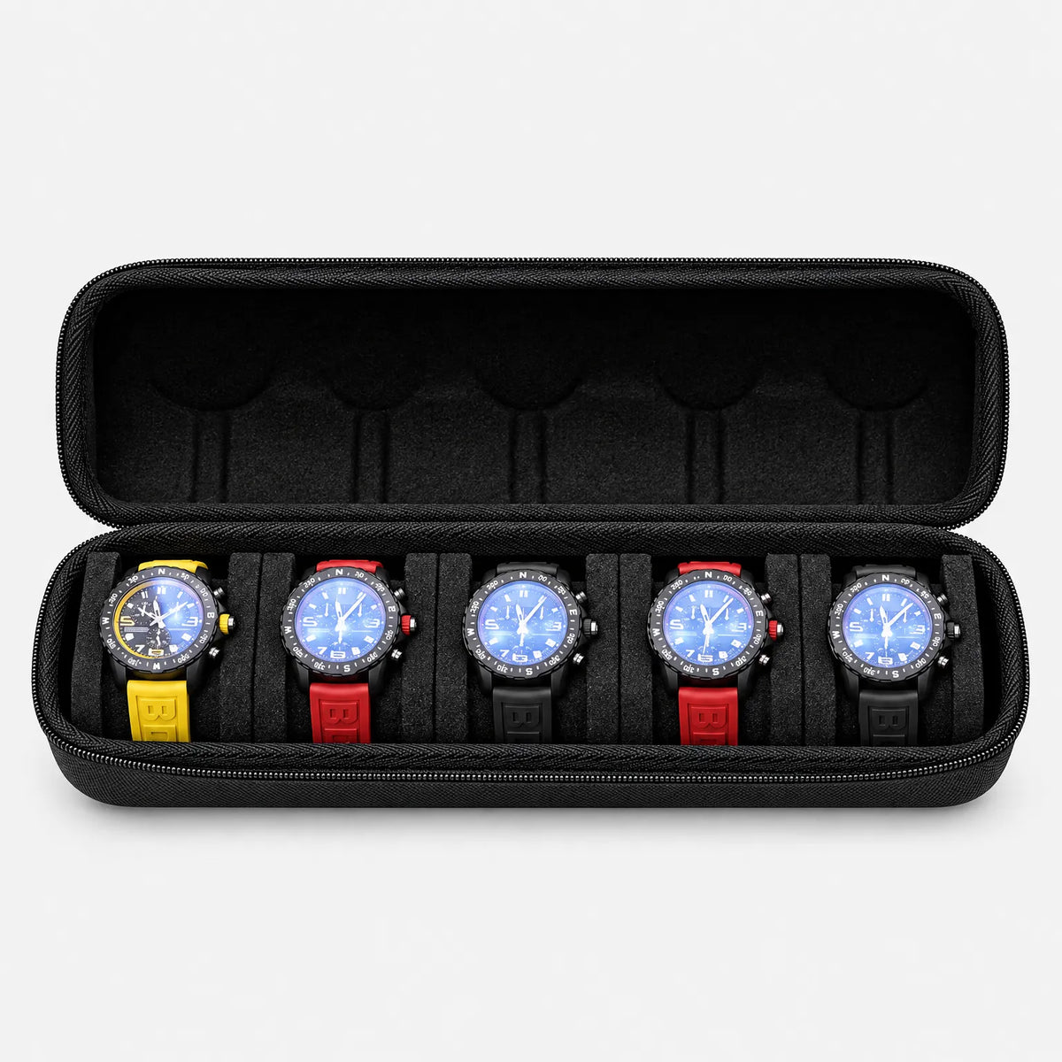 Watch Travel Case with 5 Slots and Zipper Closure