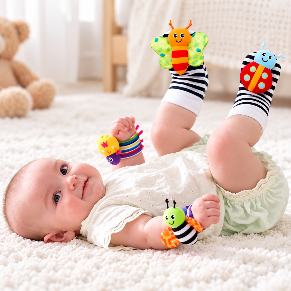 Wearable Baby Rattle Socks and Wrist Toys for Kids