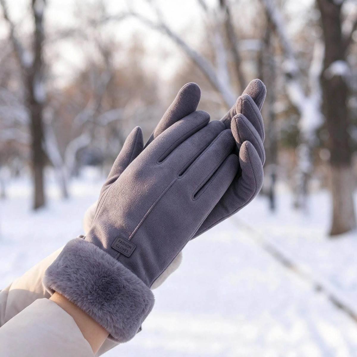 Women Plush Cuff Winter Gloves