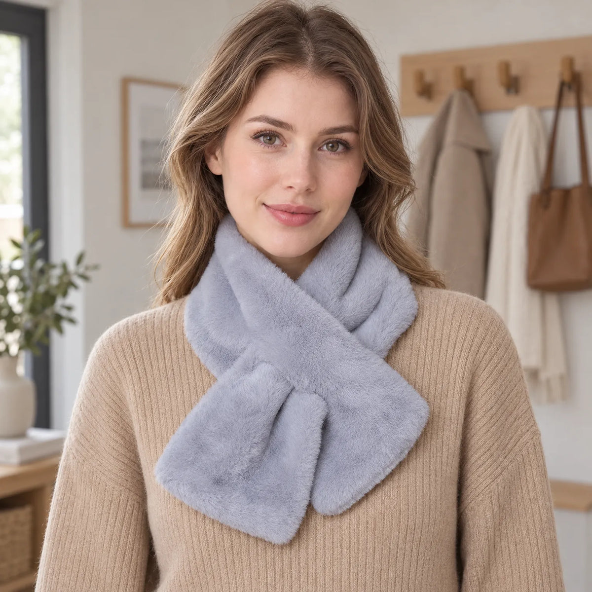 Women's Knit Faux Fur Scarf