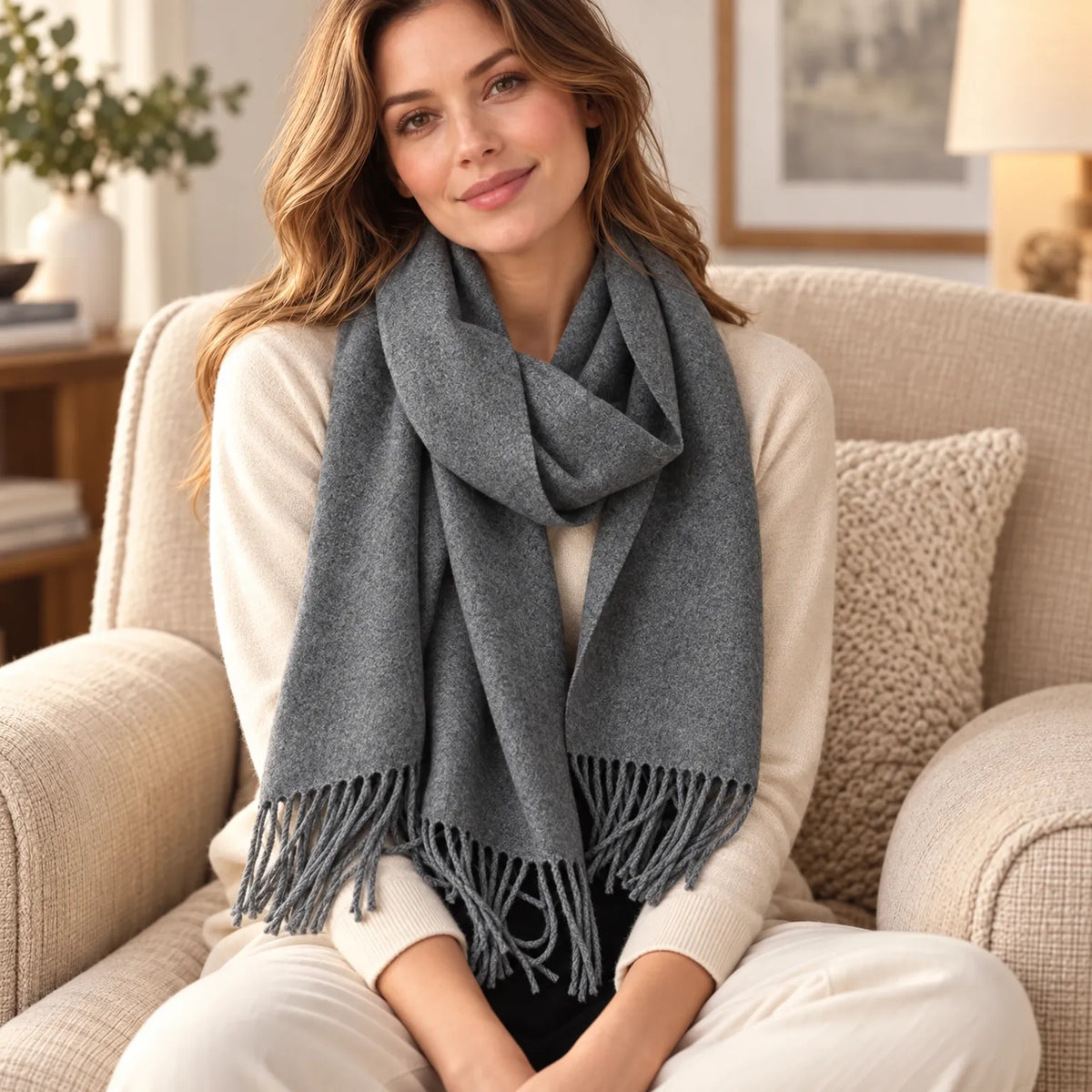 Women's Solid Fringed Winter Scarf