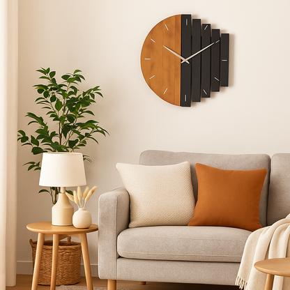 Wood 3D Design Rustic Silent Quartz Wall Clock | Bramyn