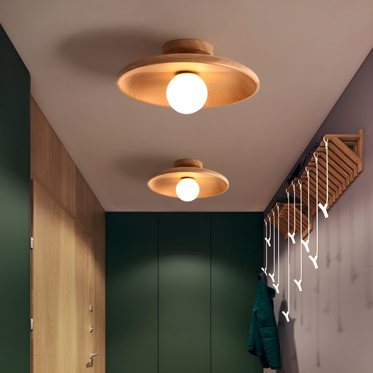 Wood Globe Flush Mount Ceiling Light Nordic Style | Lurvane