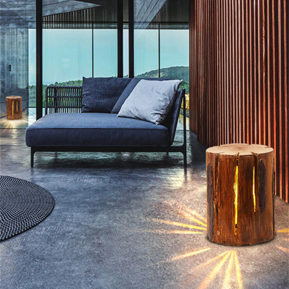 Wooden Column Outdoor Floor Lamp Garden Light | Elvanto