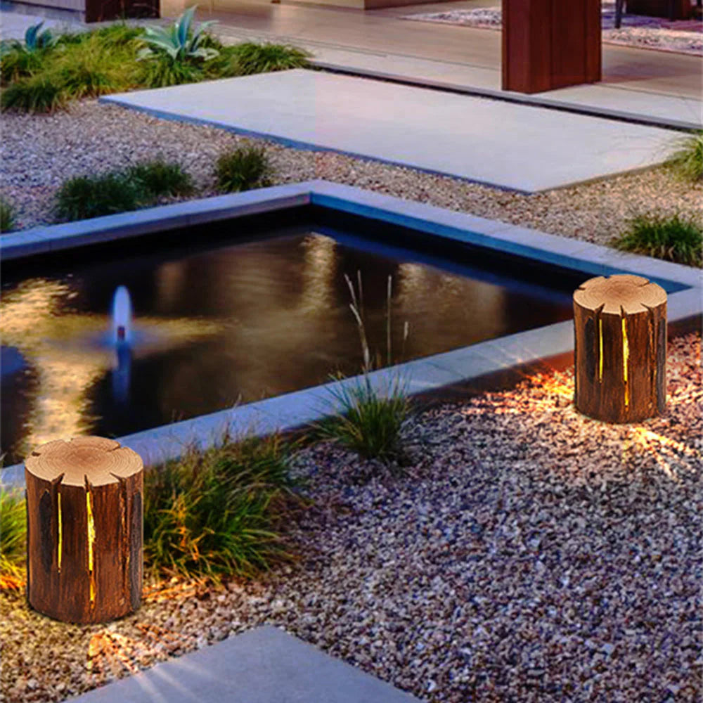 Wooden Column Outdoor Floor Lamp Garden Light | Elvanto