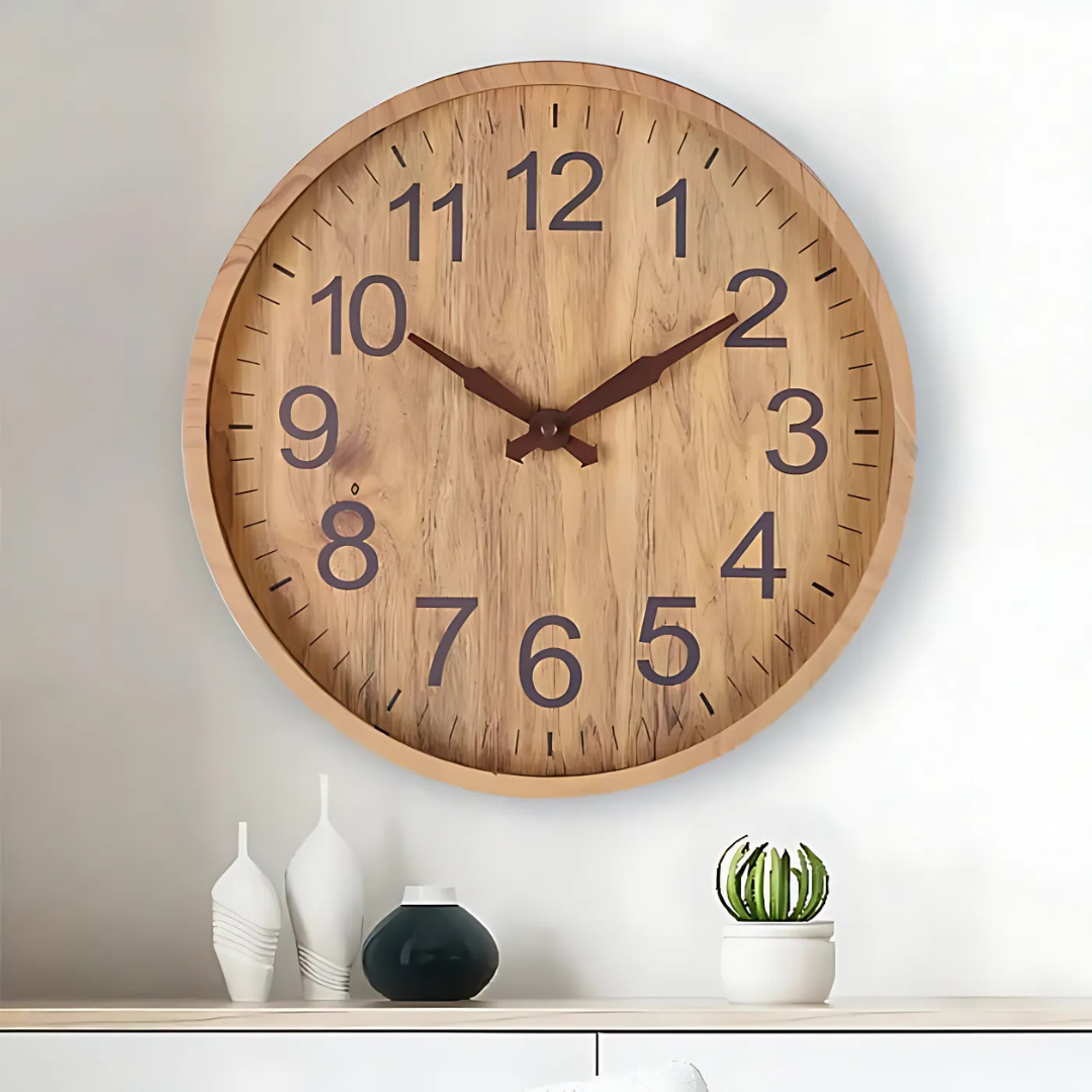 Wooden Finish Wall Clock Silent Quartz Modern Living Room | Castavel
