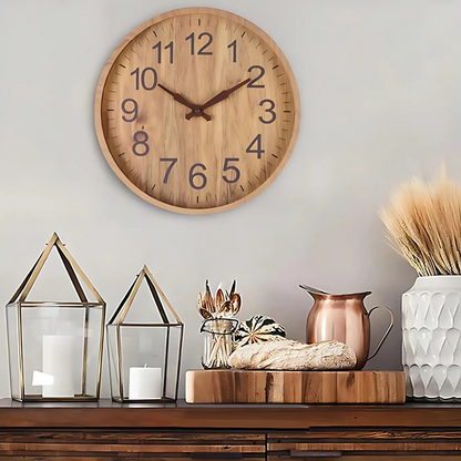Wooden Finish Wall Clock Silent Quartz Modern Living Room | Castavel