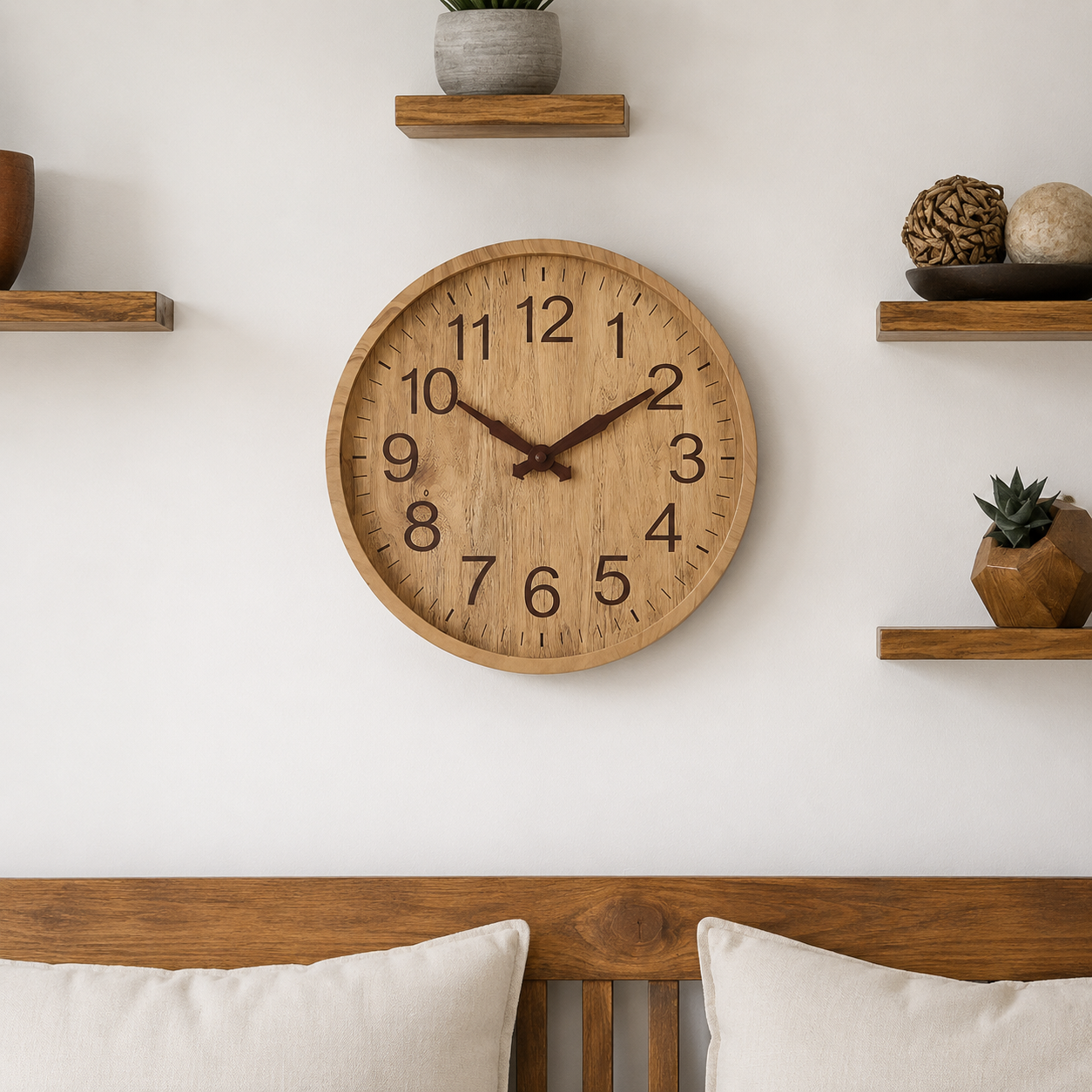 Wooden Finish Wall Clock Silent Quartz Modern Living Room | Castavel