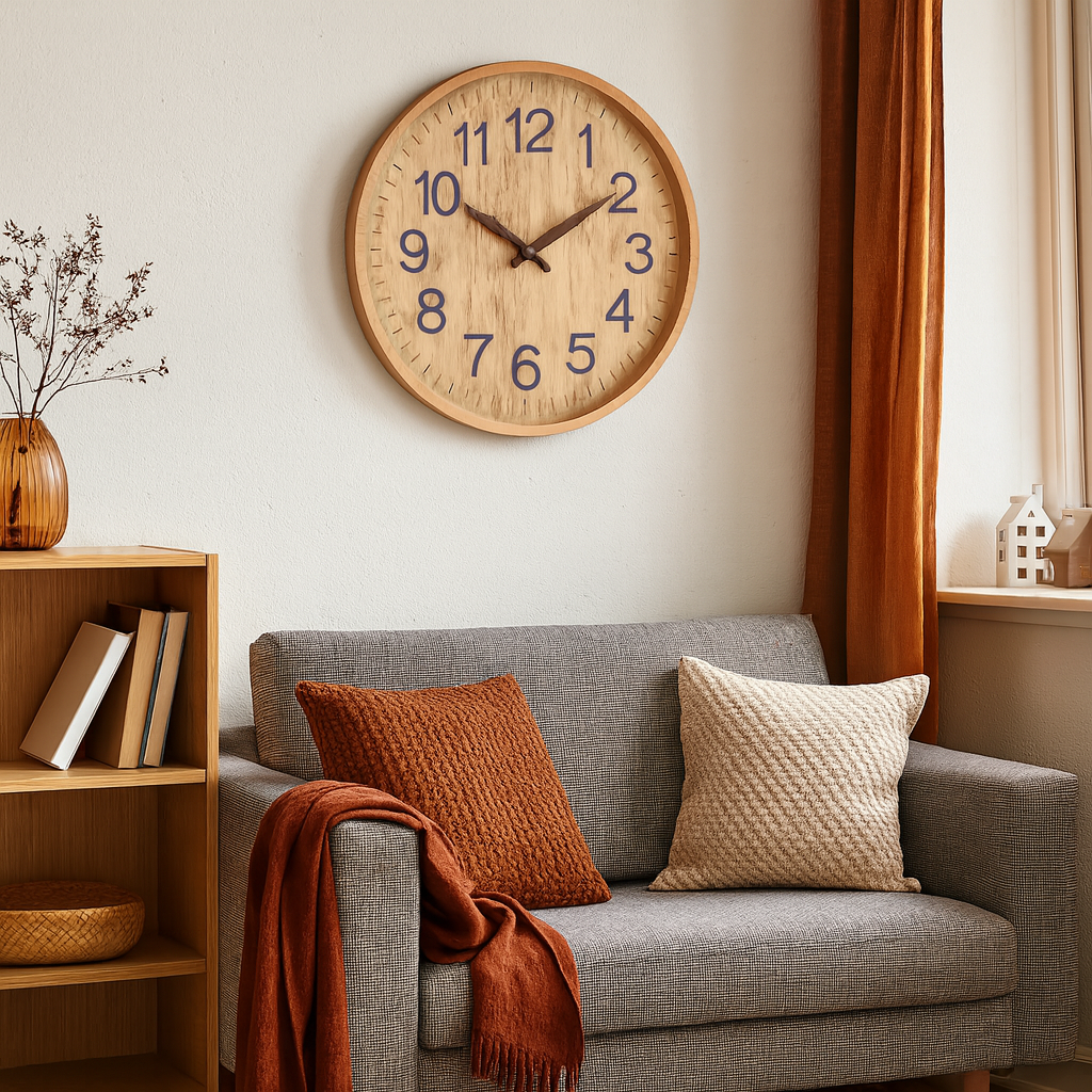 Wooden Finish Wall Clock Silent Quartz Modern Living Room | Castavel