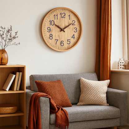 Wooden Finish Wall Clock Silent Quartz Modern Living Room | Castavel