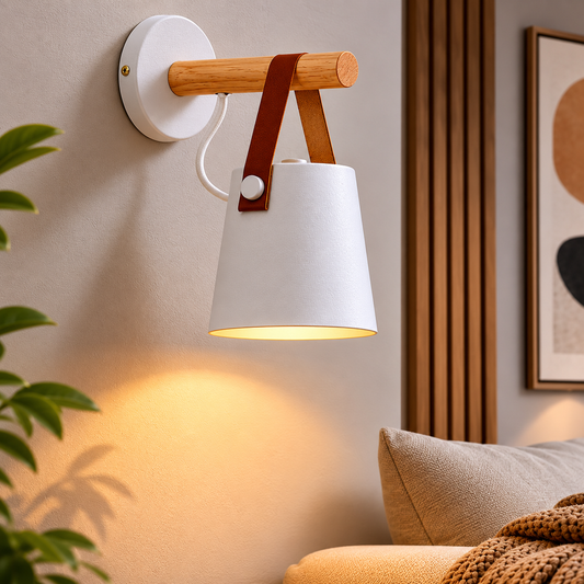 Wooden Scandinavian LED Wall Light with Shade | Woodlyn