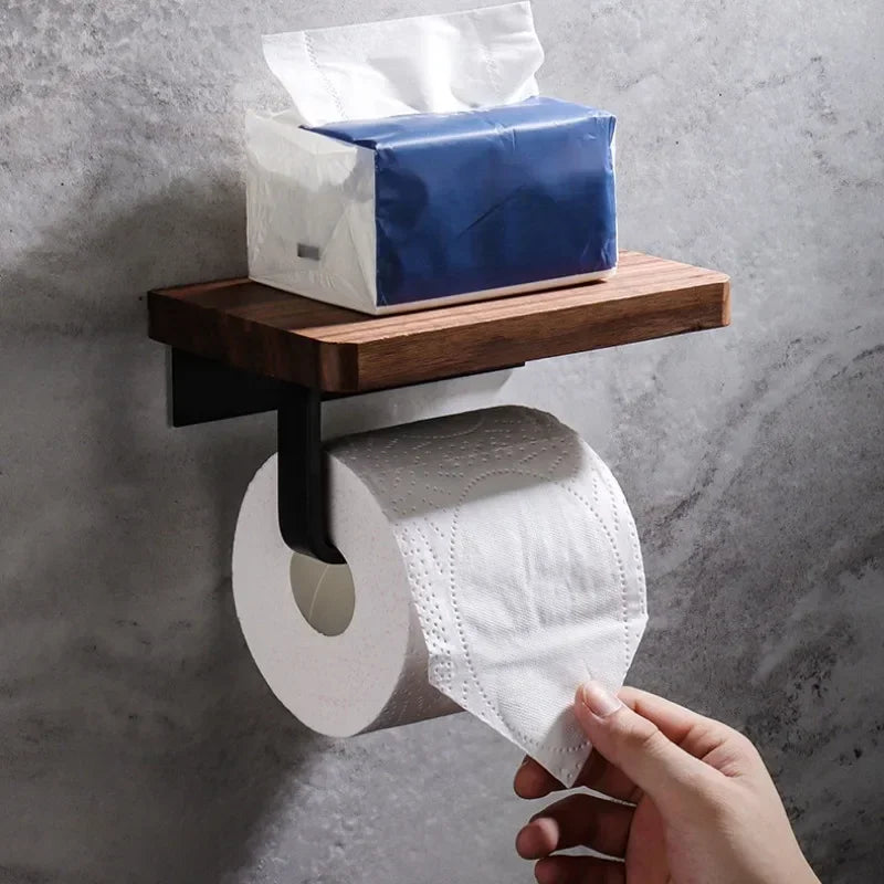 Wooden Shelf Toilet Paper Holder for Bathroom