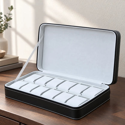 Zippered Watch Storage Case with Removable Cushions