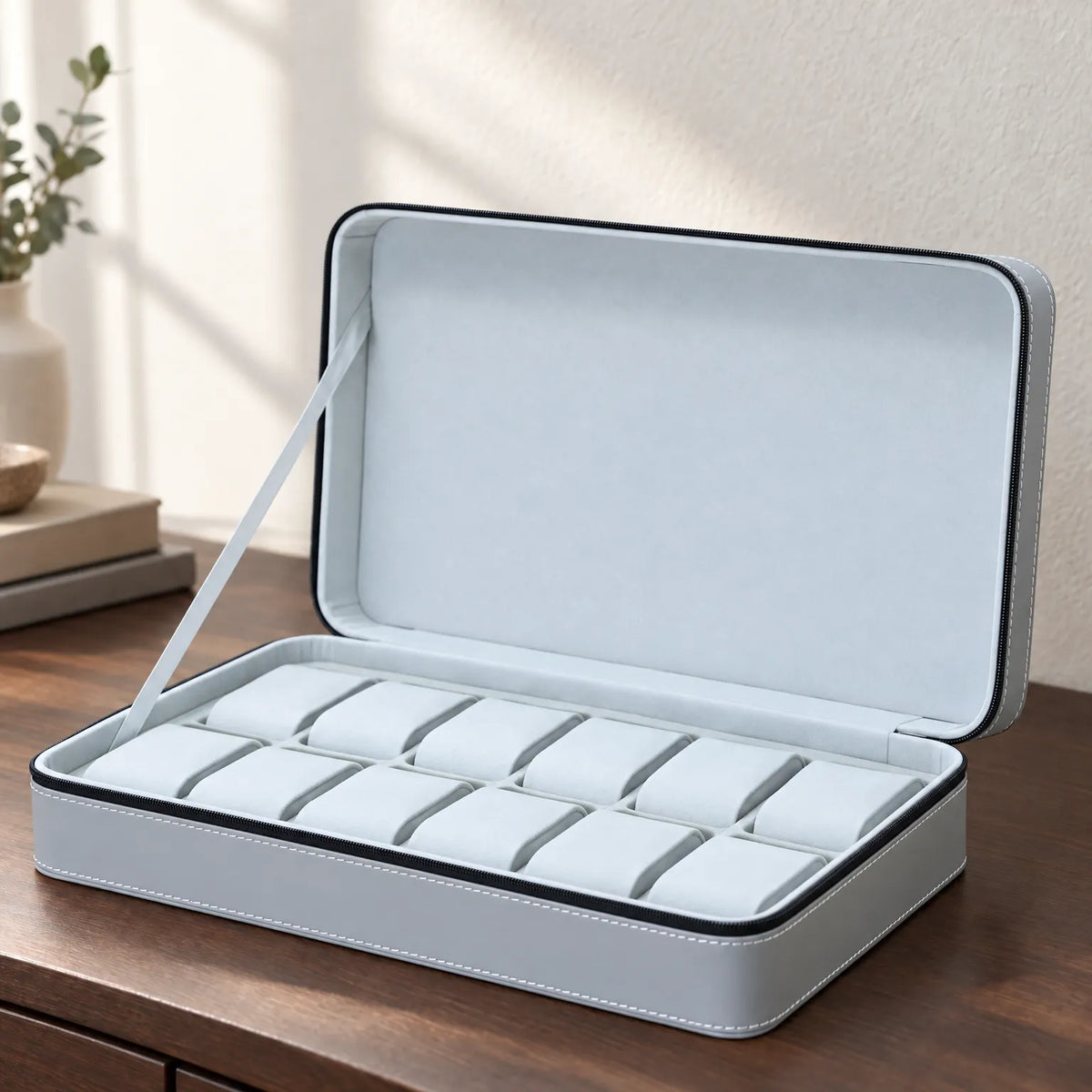 Zippered Watch Storage Case with Removable Cushions