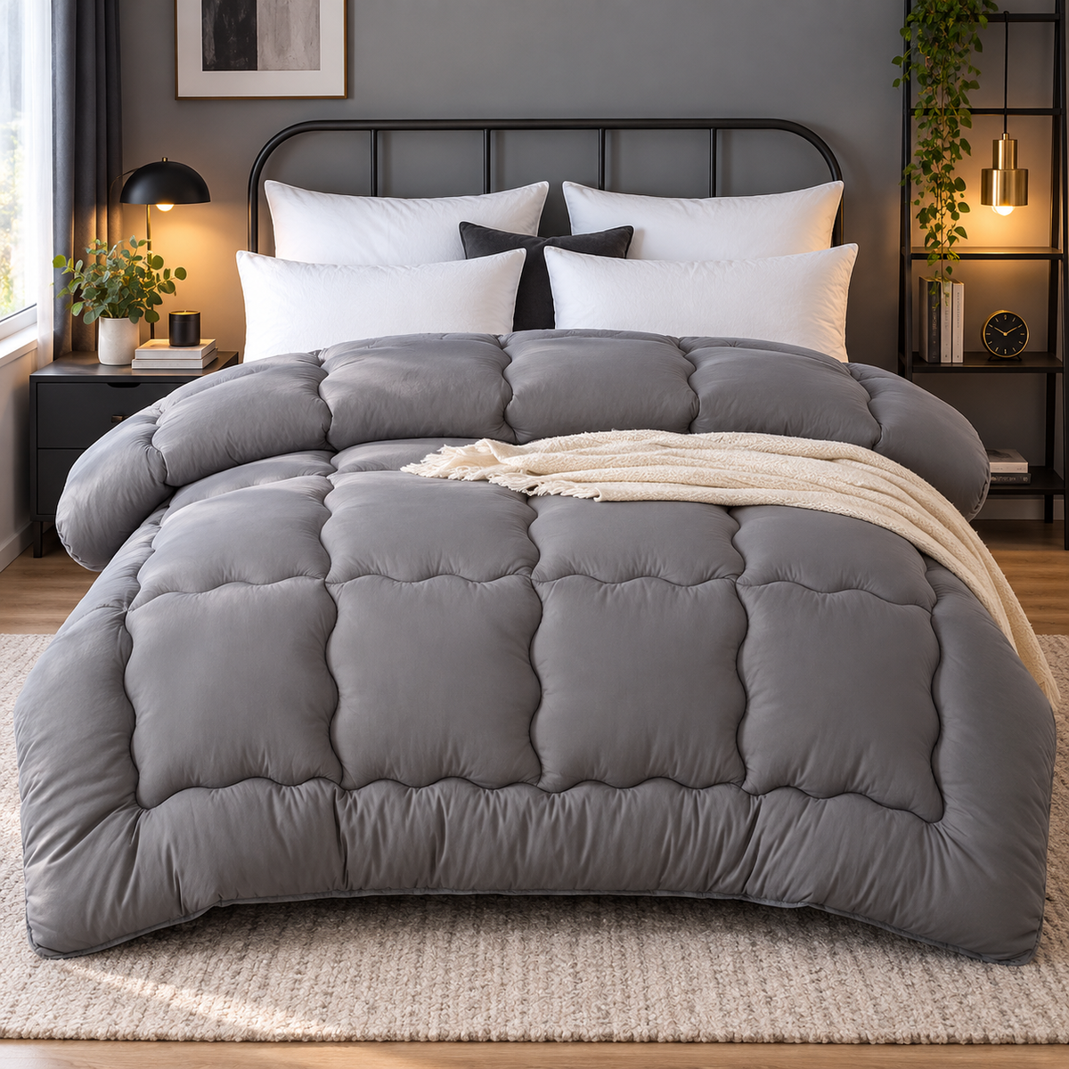 Winter Weight Quilted Comforter with Thick Insulated Filling